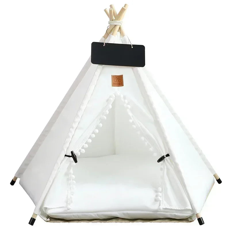 **"Luxury Pet Teepee Tent – Portable Indoor Dog & Cat House with Soft Cushion & Wooden Poles 🏕️