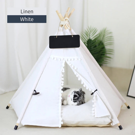 **"Luxury Pet Teepee Tent – Portable Indoor Dog & Cat House with Soft Cushion & Wooden Poles 🏕️