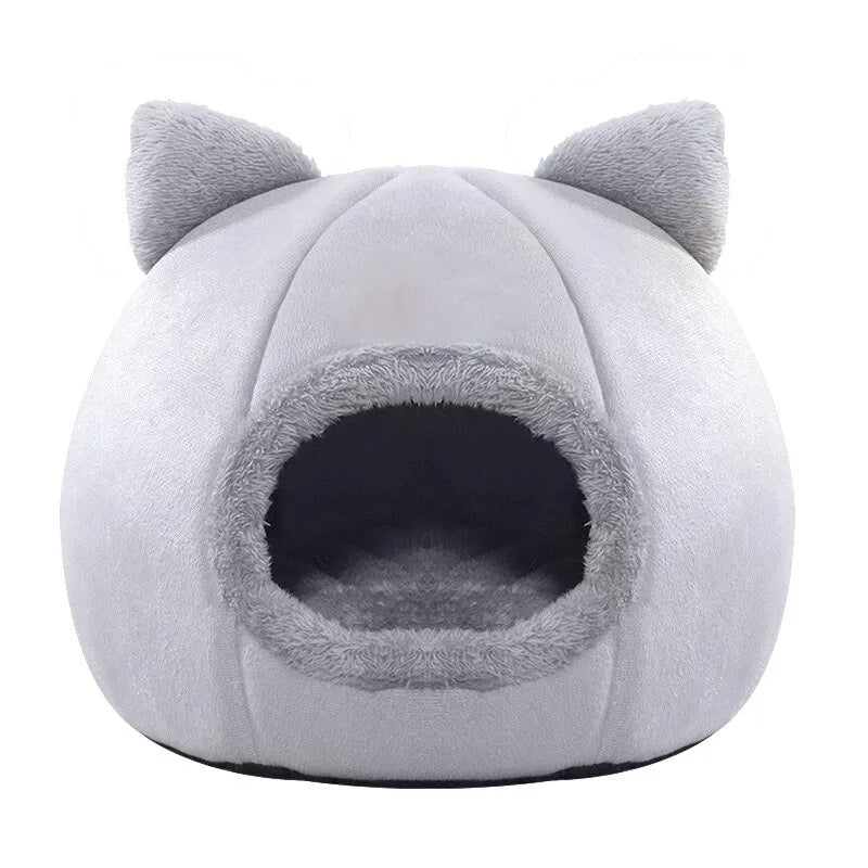 Self-Warming Cat & Dog Cave Bed – Plush Pet Tent House for Small Pets