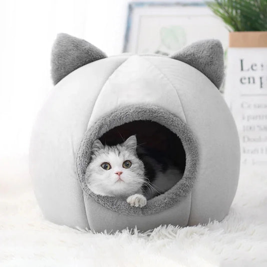 Self-Warming Cat & Dog Cave Bed – Plush Pet Tent House for Small Pets