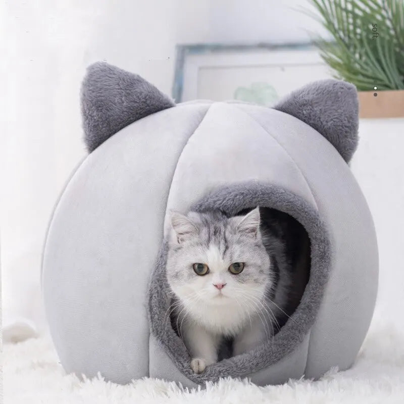 Self-Warming Cat & Dog Cave Bed – Plush Pet Tent House for Small Pets